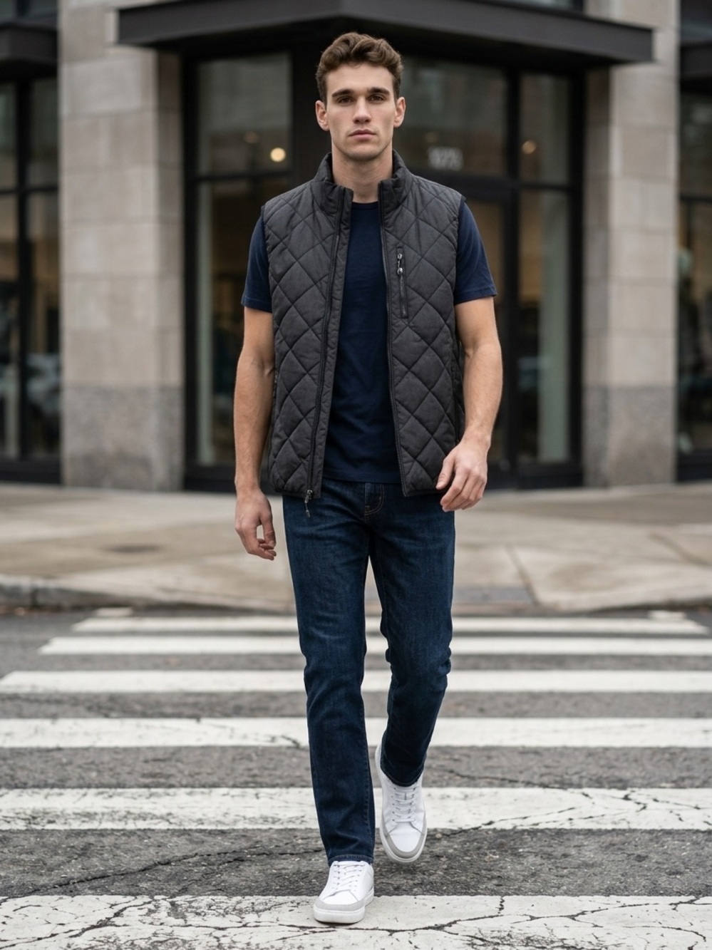 Free Country Men's L Quilted Puffer Full Zip 3 Pocket Hiking Outdoors Vest